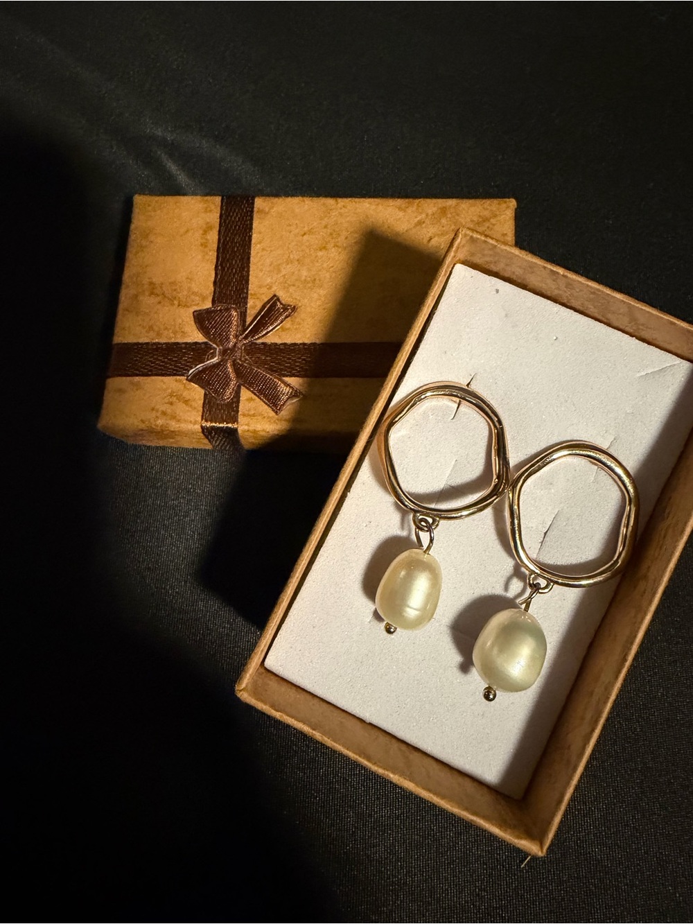 Gold Tone Pearl Drop Hoop Earrings - NEW